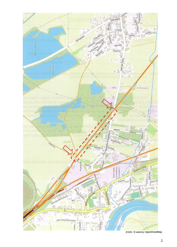 Mapka - Odcinek o zwiekszonej prędkości ruchu pociągów na linii 132