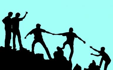 grafika, ludzie trzymaja sie za ręce