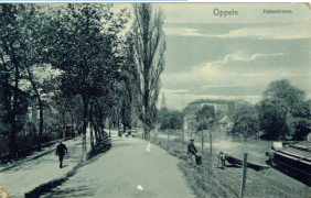 Hafenstrasse (obecnie ulica Piastowska) widoczny kanał Młynówka Hafenstrasse (obecnie ulica Piastowska) widoczny kanał Młynówka